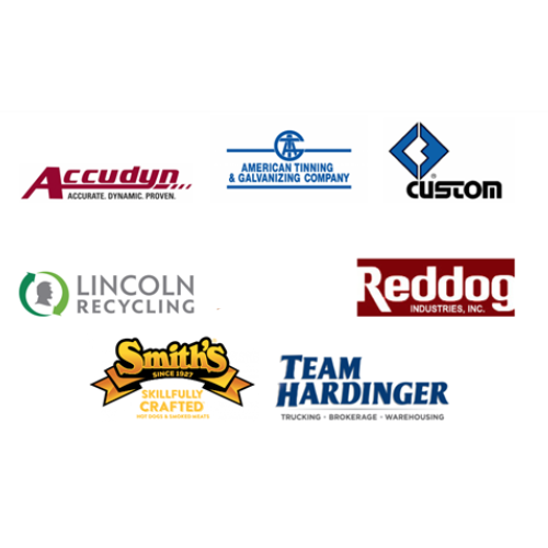 Logos of Accudyn, American Tinning, Custom Engineering, Lincoln Recycling, Reddog, Smith's, and Team Hardinger
